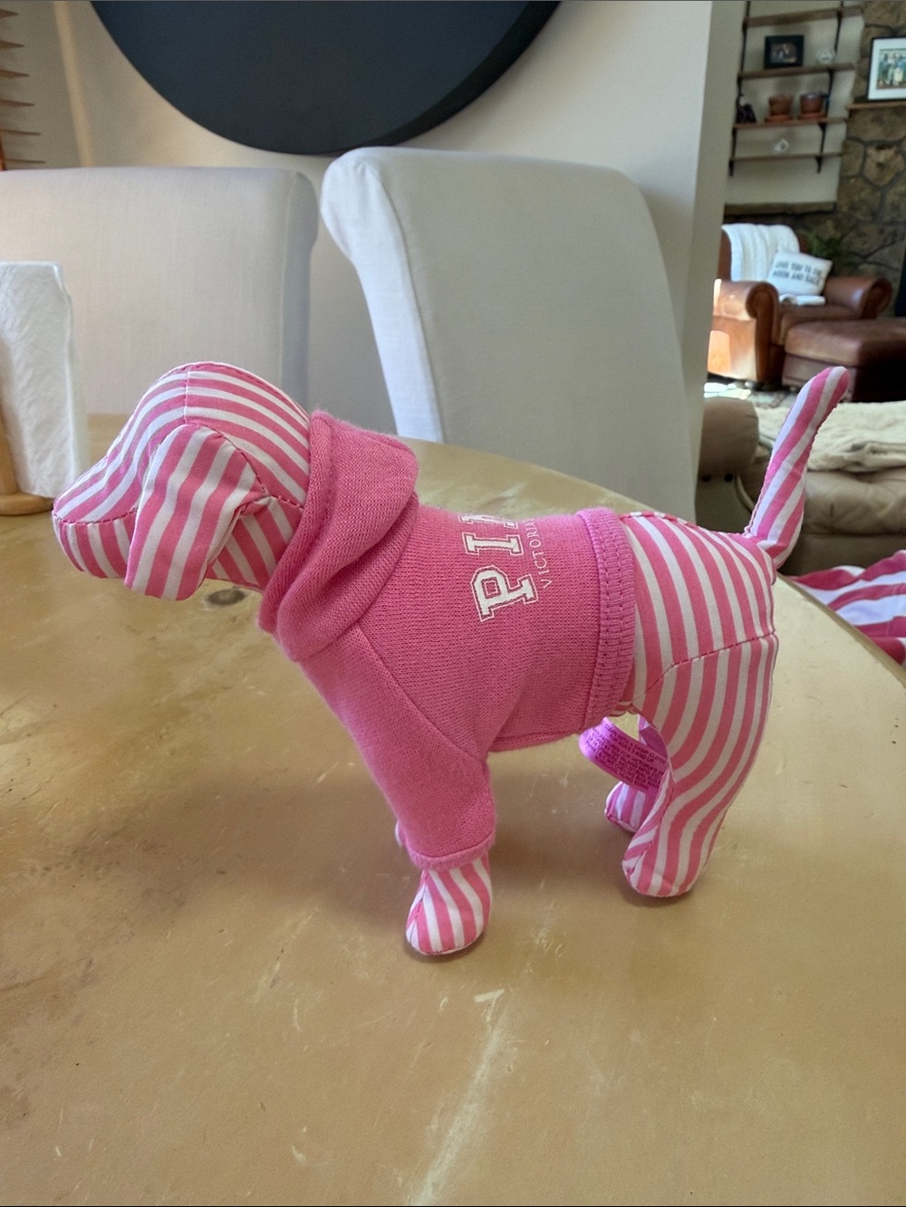 PINK Victoria's Secret Pink & White Striped Dog Hoodie Plush